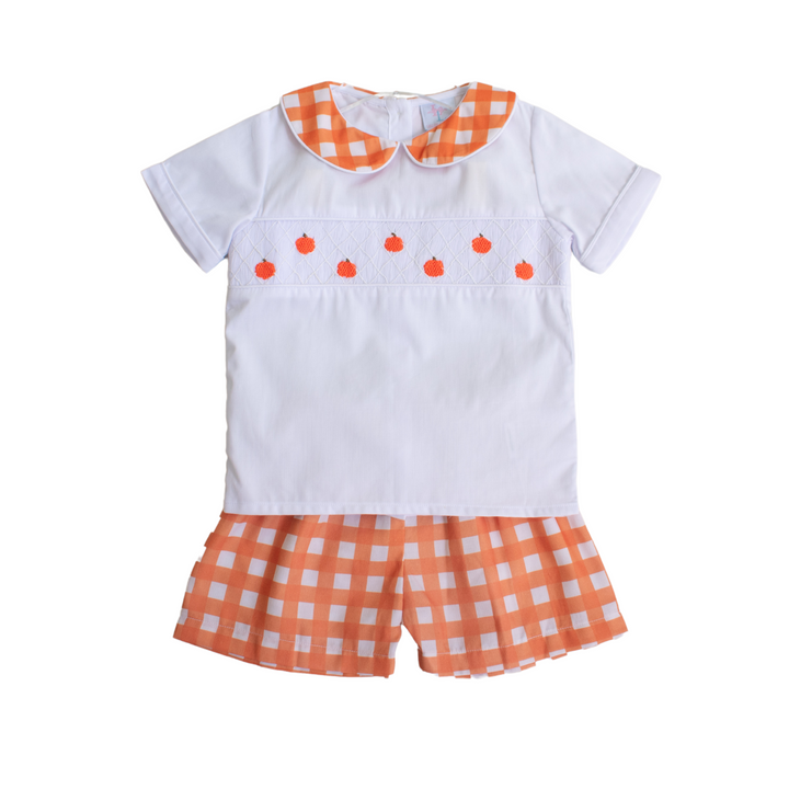 Boy Pumpkin Smocked Short Set