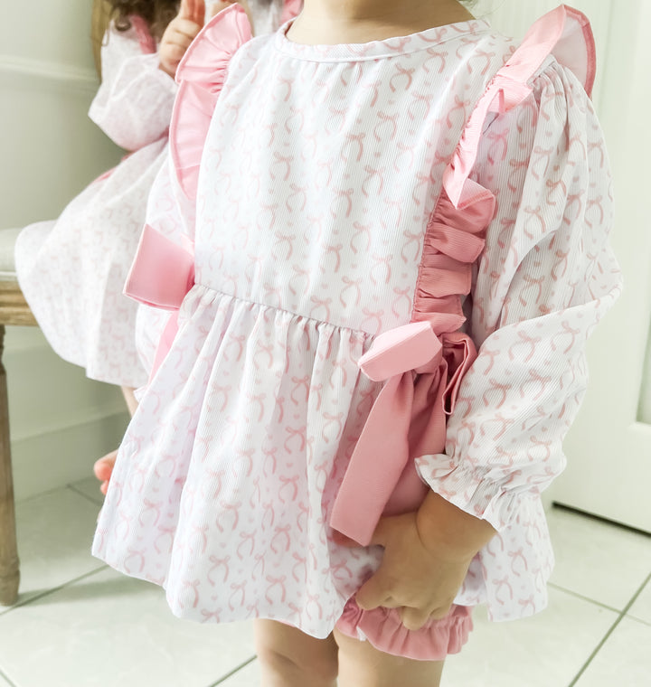 Bella Bow Pink Ruffle Smocked Diaper Set