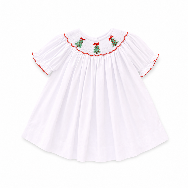 Christmas Tree White Smocked Dress