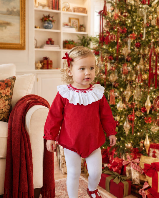 Bella Bow Corduroy Bubble in Red — model photo