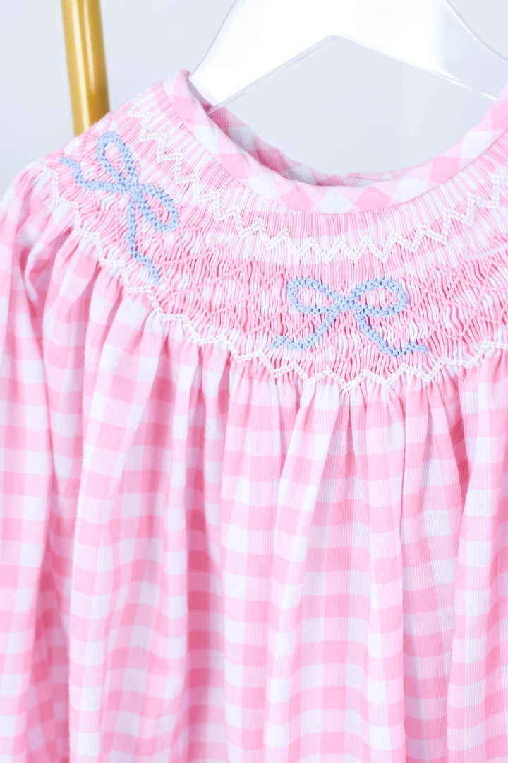 Bella Bow Pink Gingham Smocked Legging Set