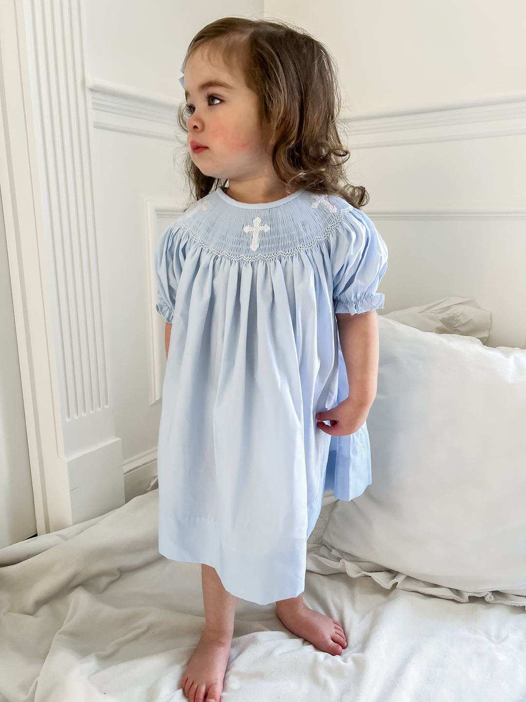 Smocked Cross Dress in Blue Smocked Cross Dress in Blue
