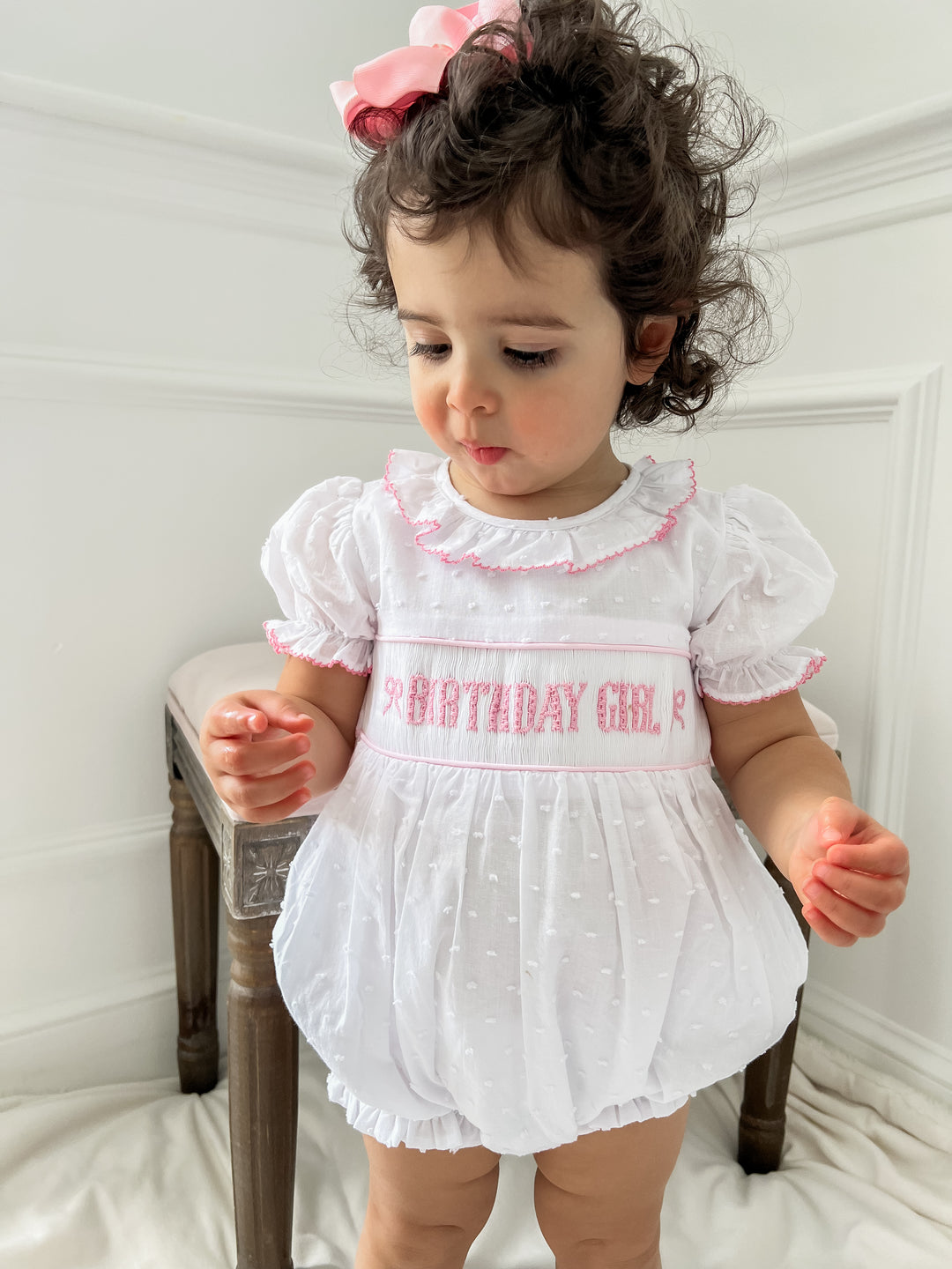 Birthday Girl Smocked Bow Bubble Birthday Girl Smocked Bow Bubble