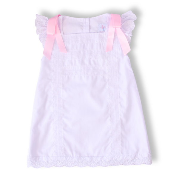 ワンピース lillilly pain rose ribbon dress white White Lace and Pink Satin Ribbon Dress – Lillie & Lilah
