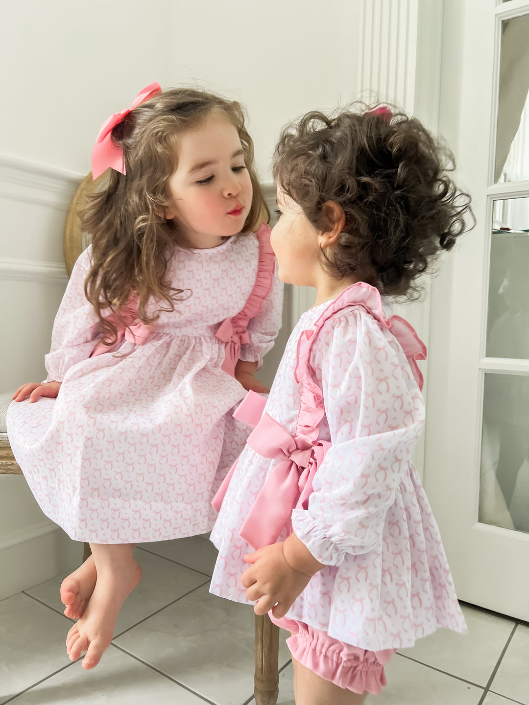 Bella Bow Pink Ruffle Smocked Diaper Set