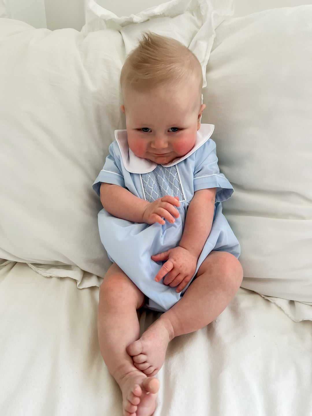 Smocked Boy Bubble with White Collar