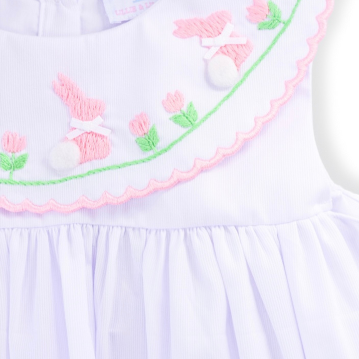 PRE-ORDER Pink Bunny on White Smocked Dress