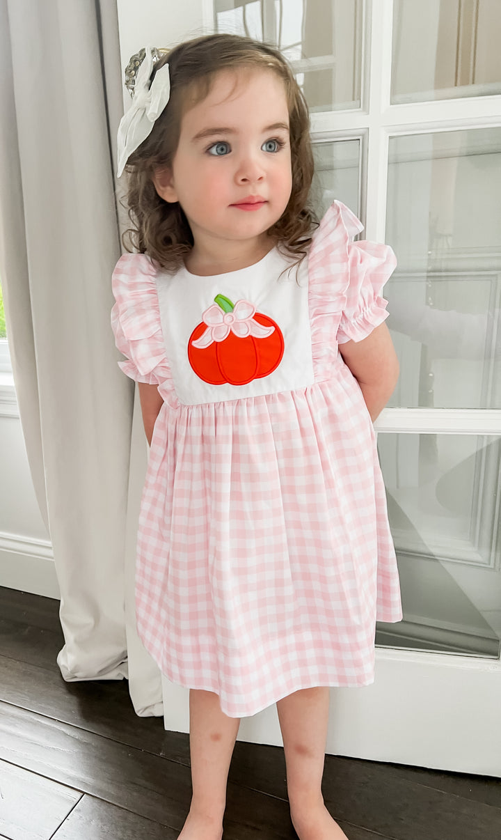 Pink Gingham Pumpkin Applique Dress