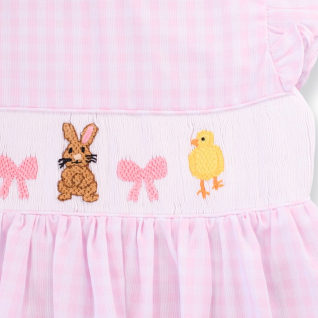 PRE-ORDER Bunny Chick Pink Gingham Smocked Dress