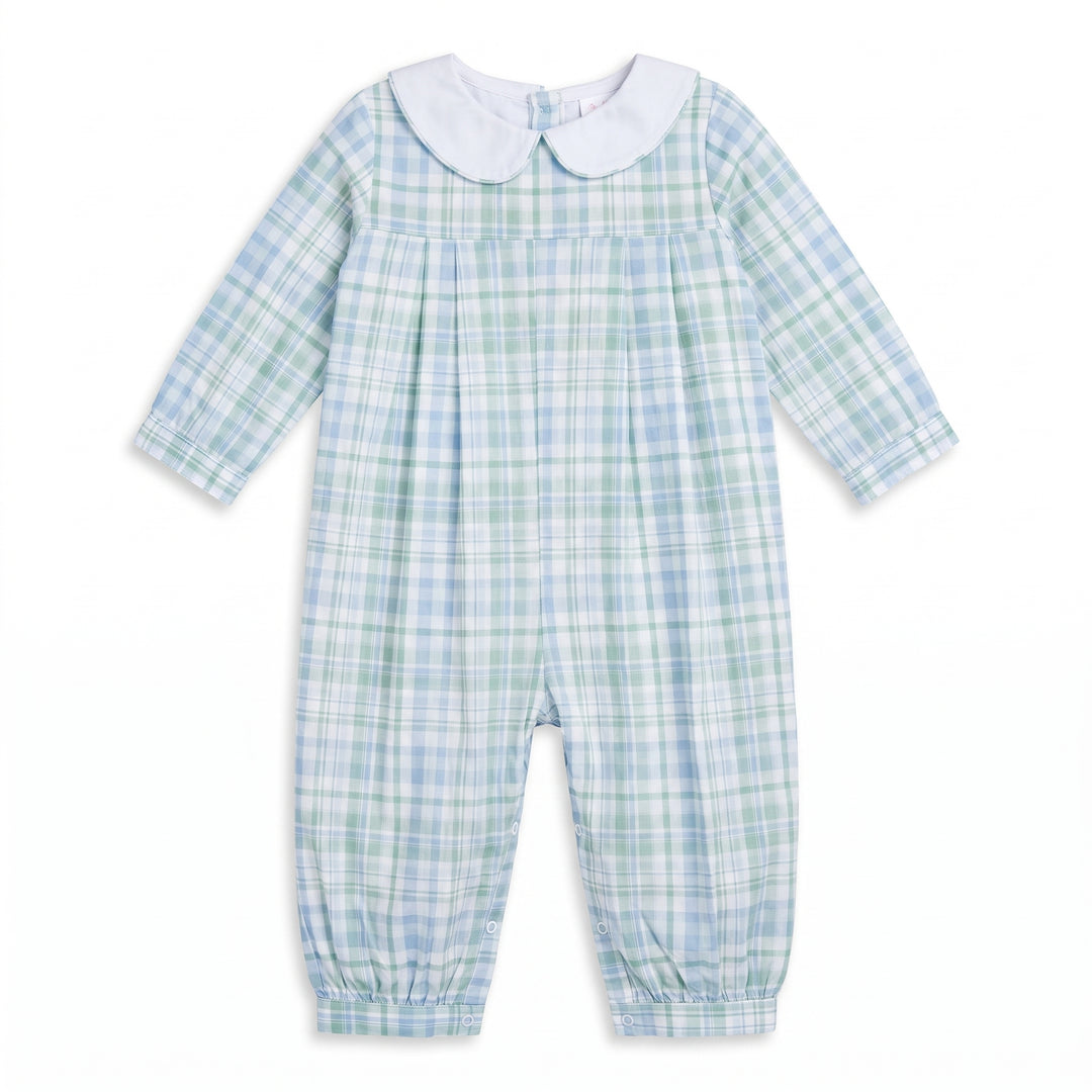 Hudson Green and Blue Gingham Romper