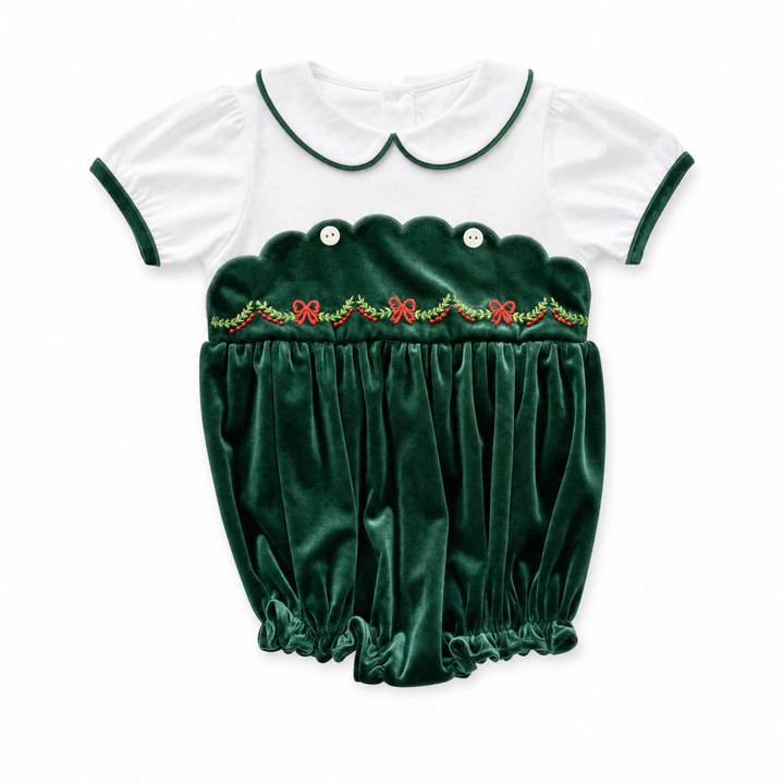 Green Velvet Scallop Trim Bubble