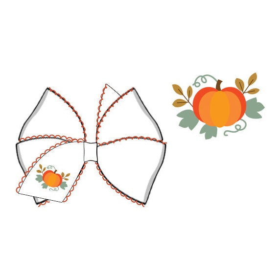 White scalloped hair bow with orange pumpkin accent