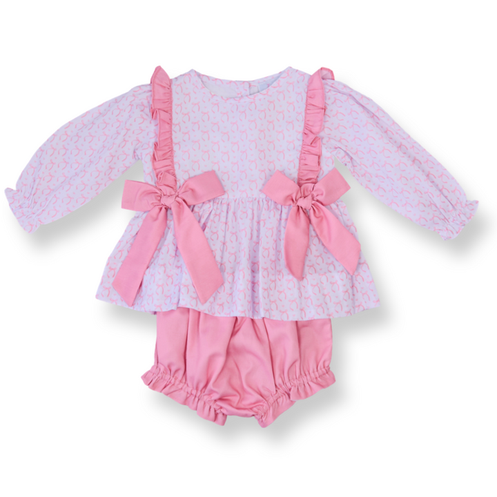 Bella Bow Pink Ruffle Smocked Diaper Set