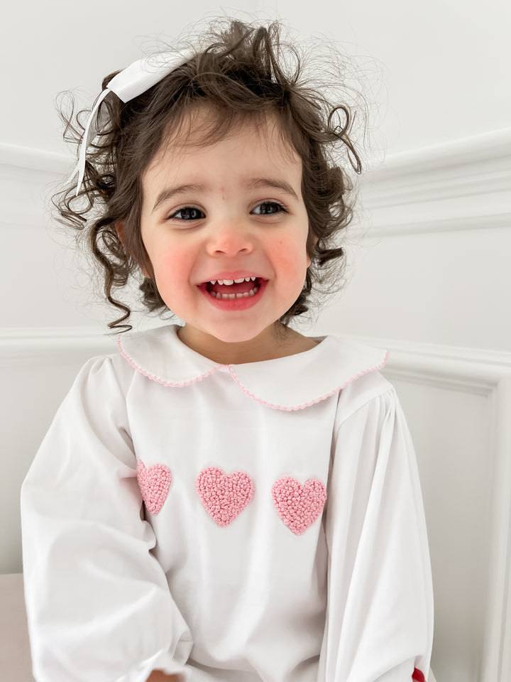 Lucy French Knot Heart Smocked Romper