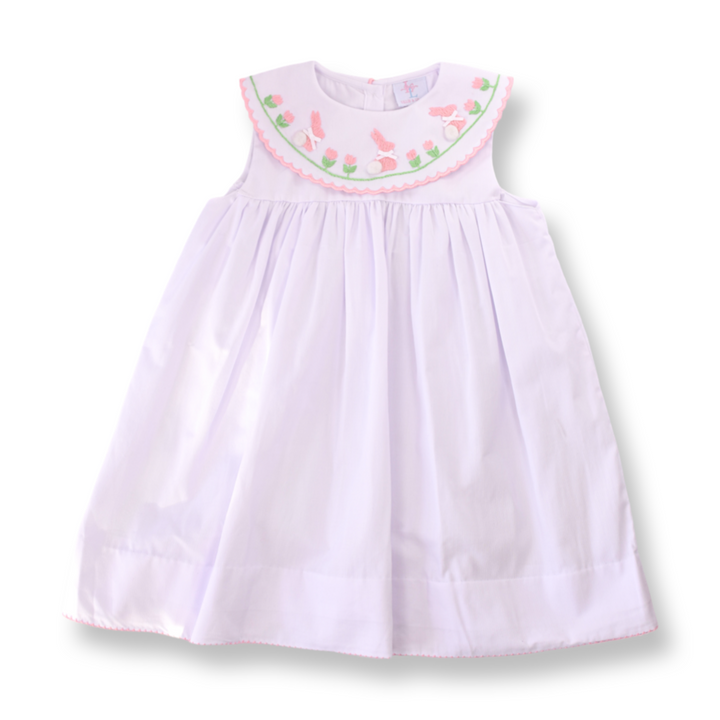 PRE-ORDER Pink Bunny on White Smocked Dress