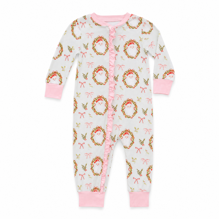 Girls Vintage Green Christmas Santa Footie