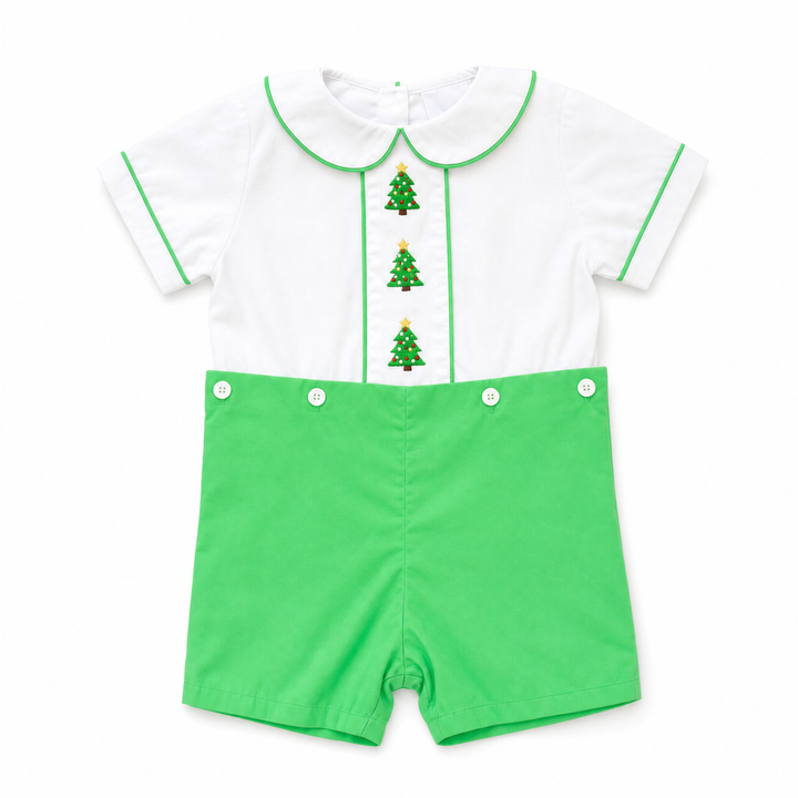 Christmas Tree Smocked Boy Short Set