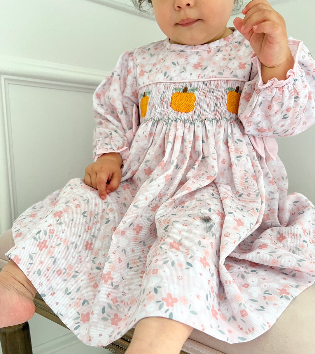 Floral Pumpkin Smocked Dress Lillie & Lilah Floral Pumpkin Smocked Dress Lillie & Lilah