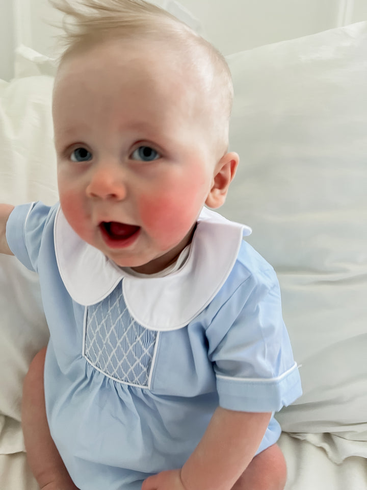Smocked Boy Bubble with White Collar