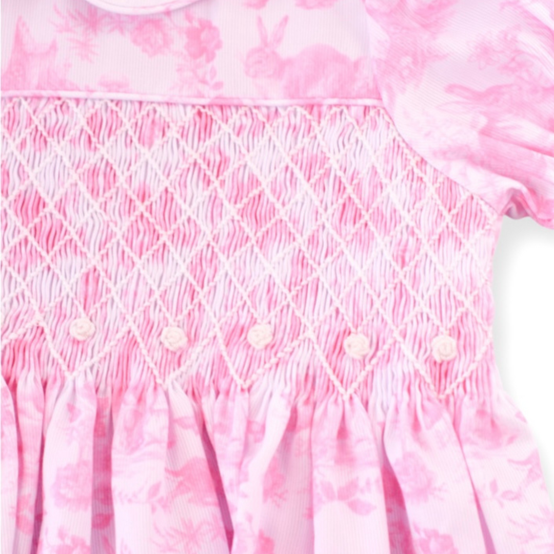 Pink Easter Bunny Toile Smocked Dress Pink Easter Bunny Toile Smocked Dress