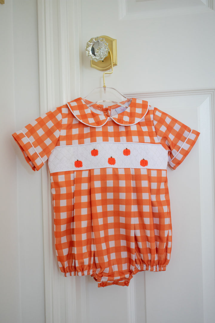 Boy Pumpkin Smocked Bubble