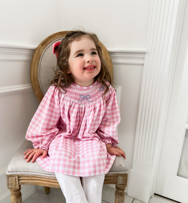 Bella Bow Pink Gingham Smocked Legging Set