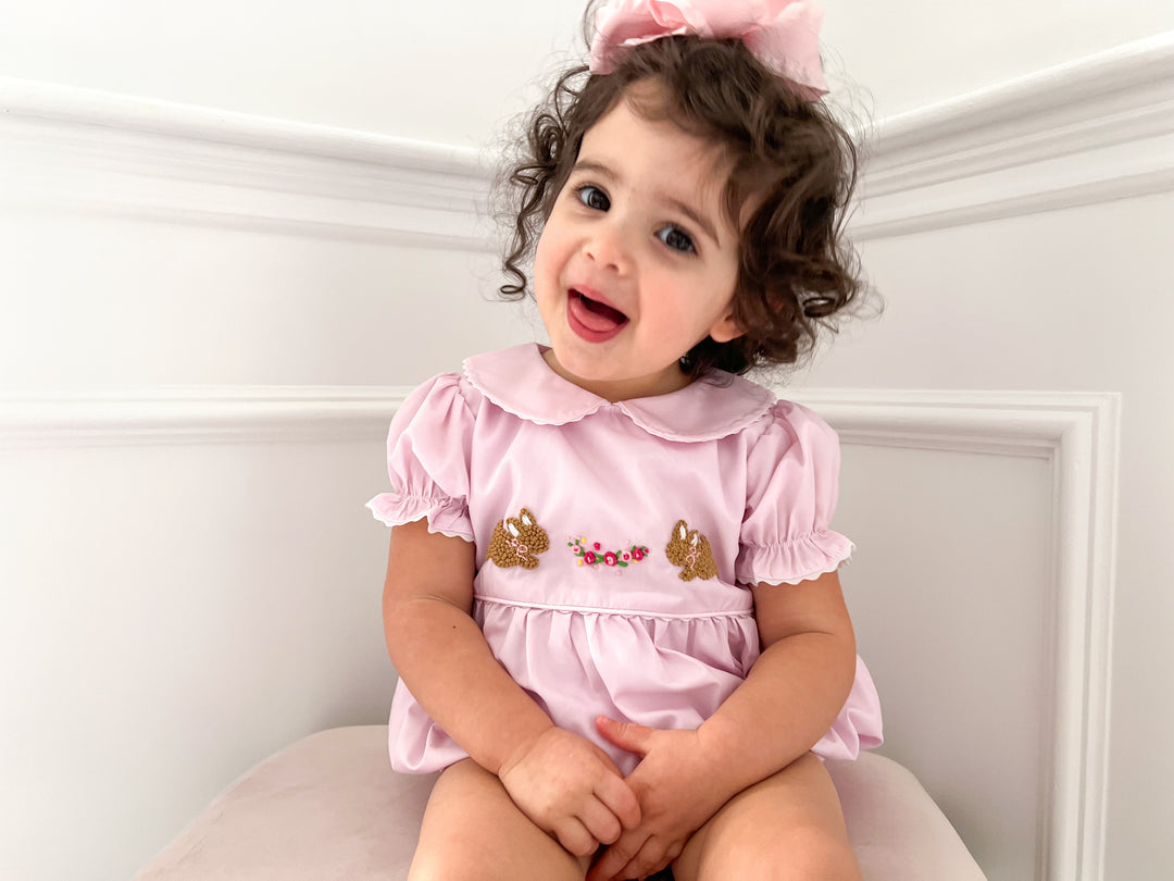 PRE-ORDER Cally Bunnies and Florals Pink Smocked Bubble