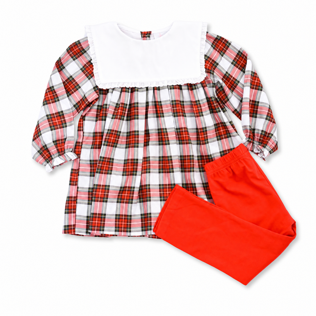 Red Tartan Bib Collar Legging Set