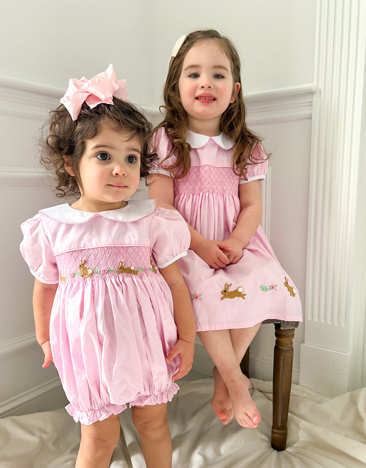 Evelyn Easter Bunny Pink Smocked Dress