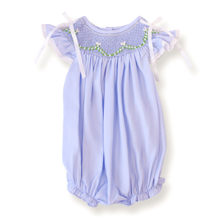 Roses & Bows Smocked Bubble in Blue