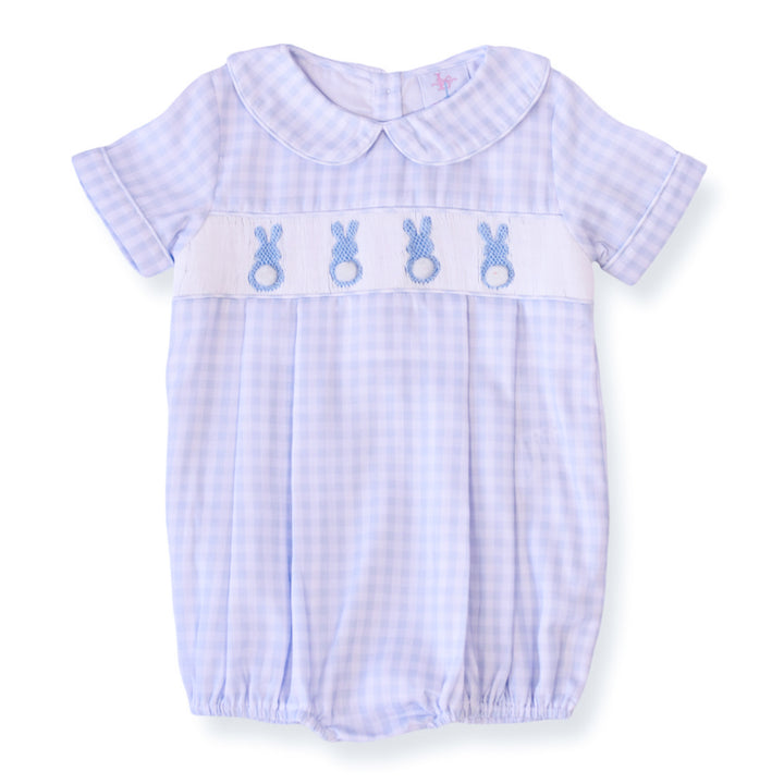 Blue Gingham Easter Bunny Smocked Boy Bubble