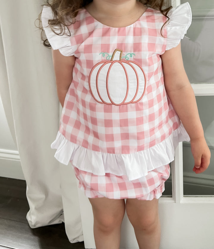 Pink Gingham Pumpkin Diaper Set