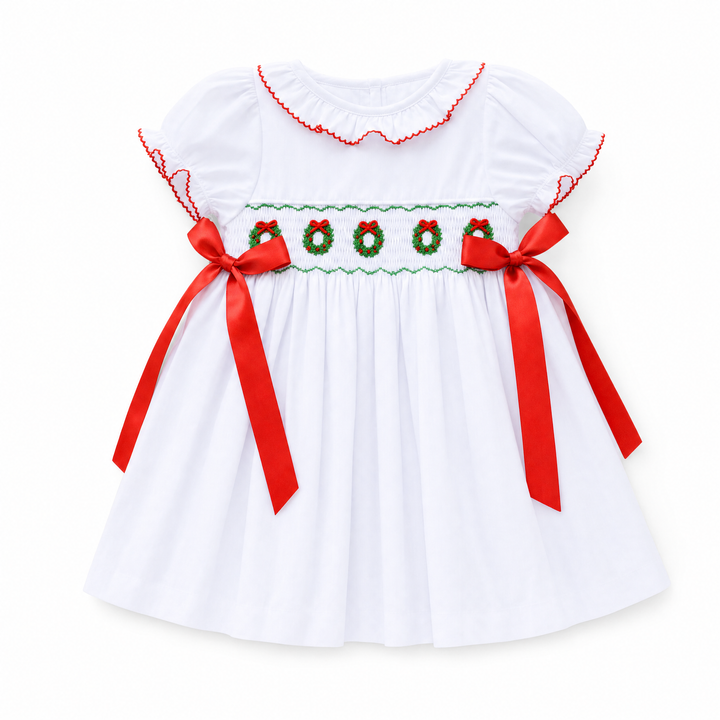 Elsie Smocked Dress with Red Bows