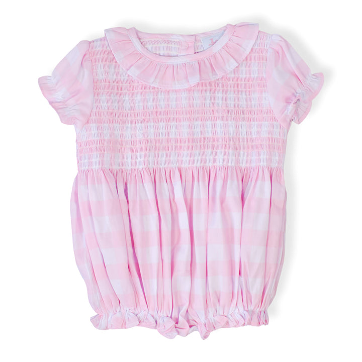 Mila Pink Gingham Smocked Bubble