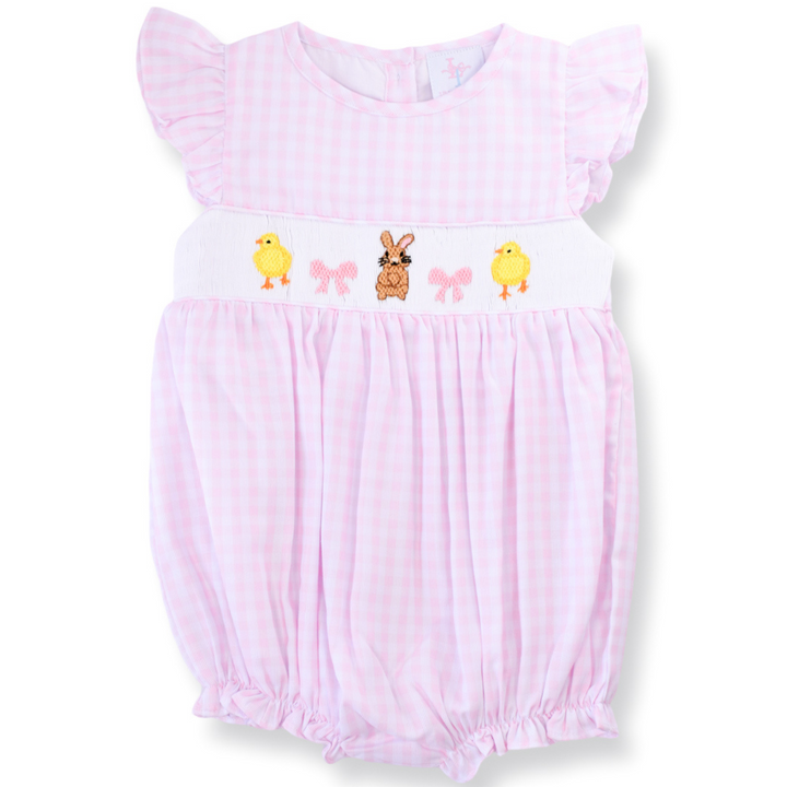 PRE-ORDER Bunny Chick Pink Gingham Smocked Bubble