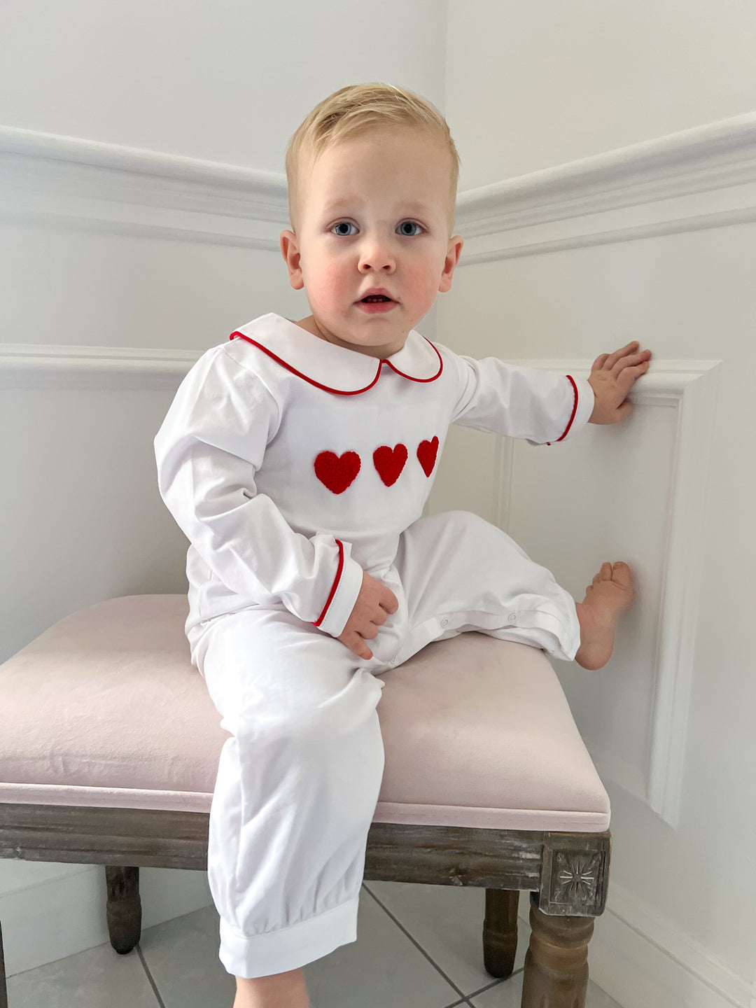 Adam French Knot Heart Boy Smocked Romper