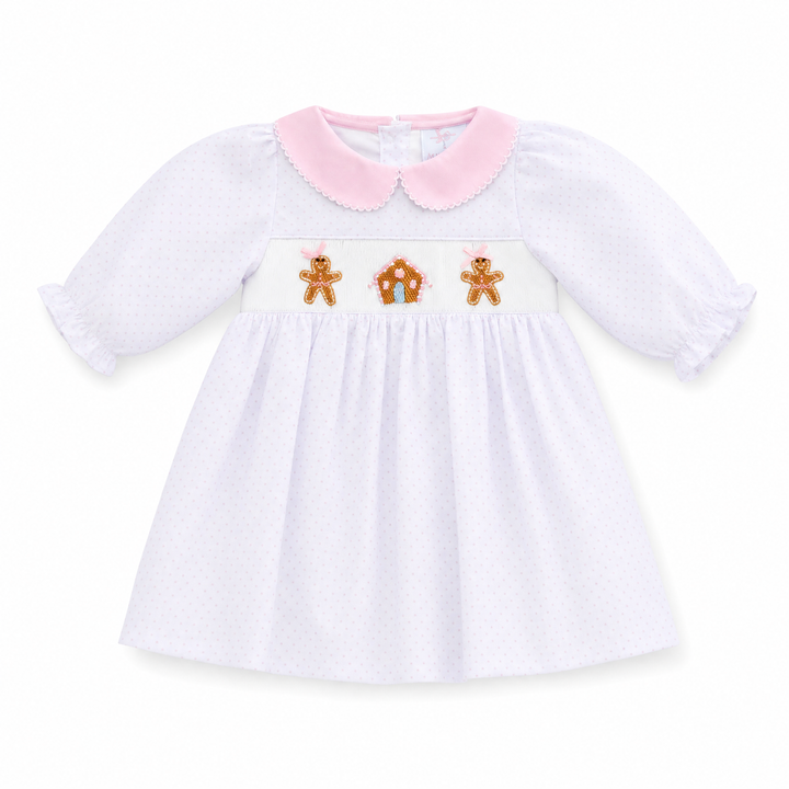Pink Polka Dot Smocked Gingerbread Dress