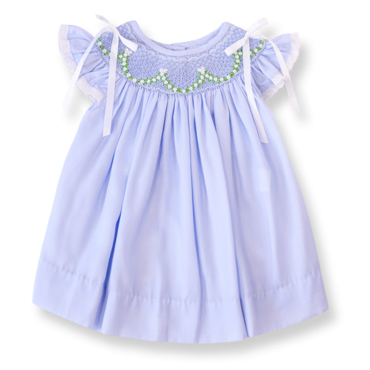 Roses & Bows Smocked Dress in Blue