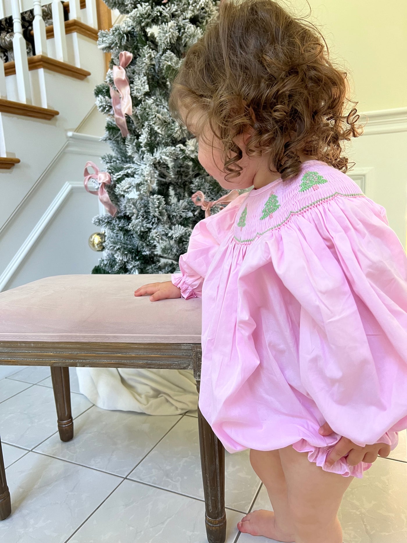 Eden Christmas Tree Pink Smocked Bubble