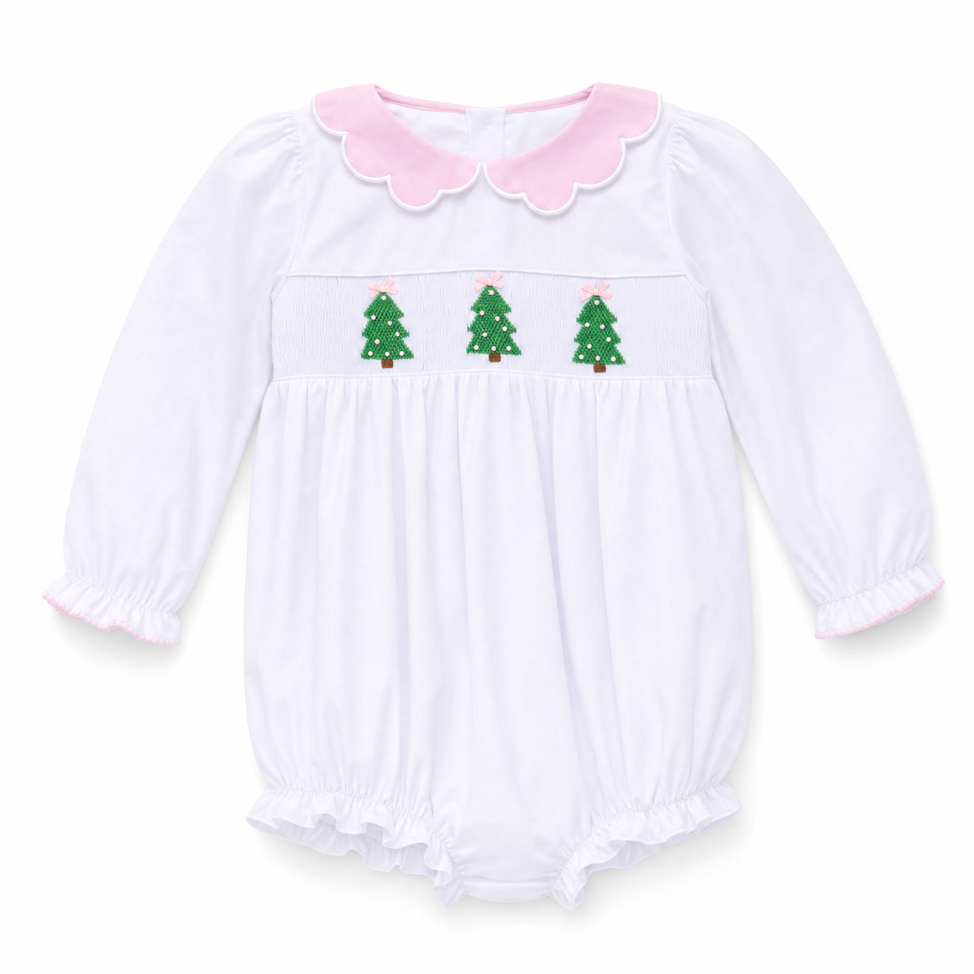 White Christmas Tree Smocked Bubble