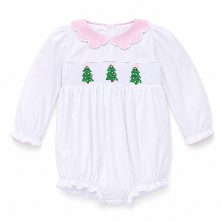 White Christmas Tree Smocked Bubble