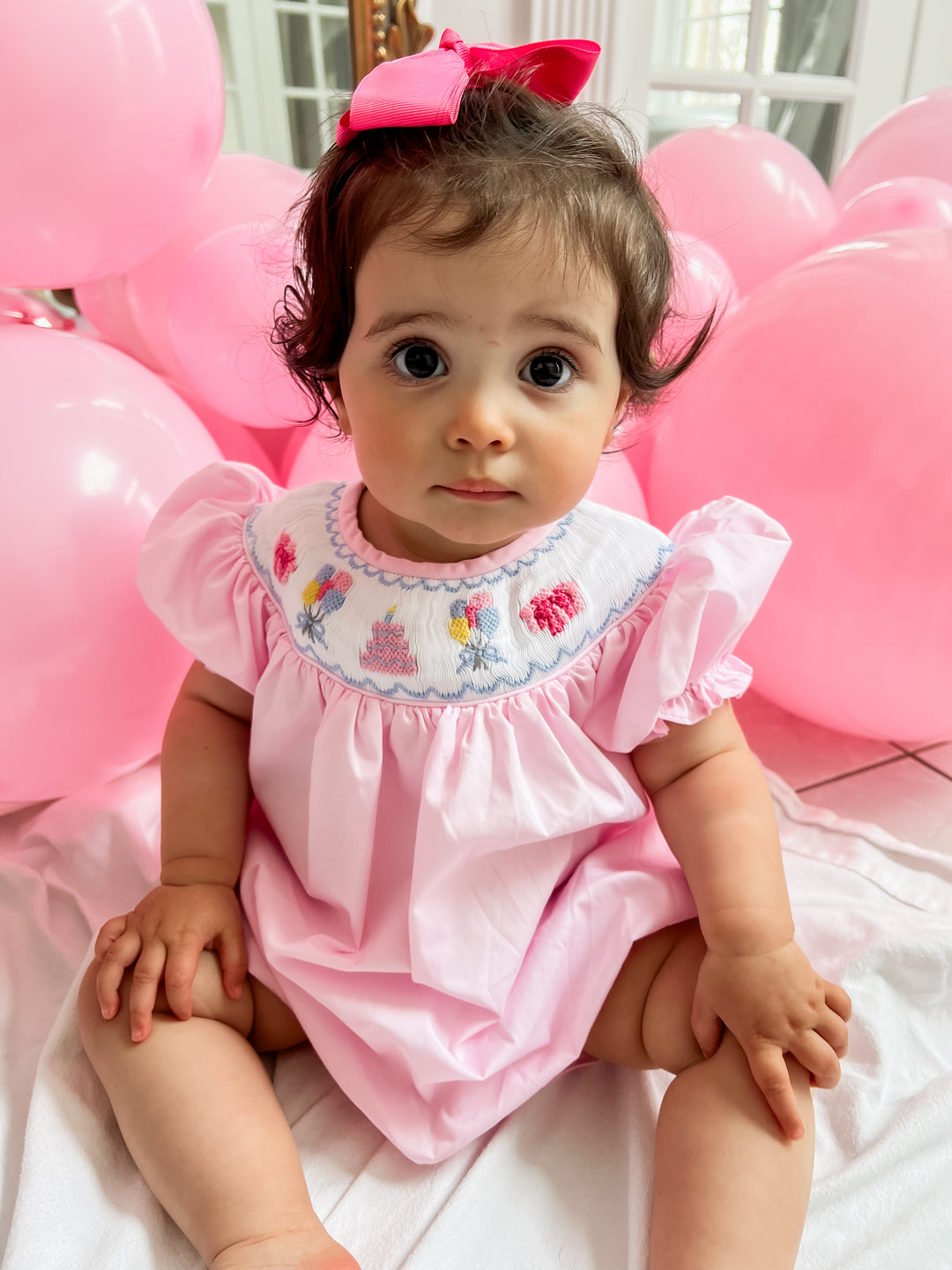 smocked birthday cake dress Pink And Green Smocked Birthday Cake Bow Dress Size 12M