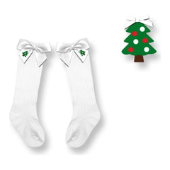 Girls Classic Red and Green Christmas Tree Socks