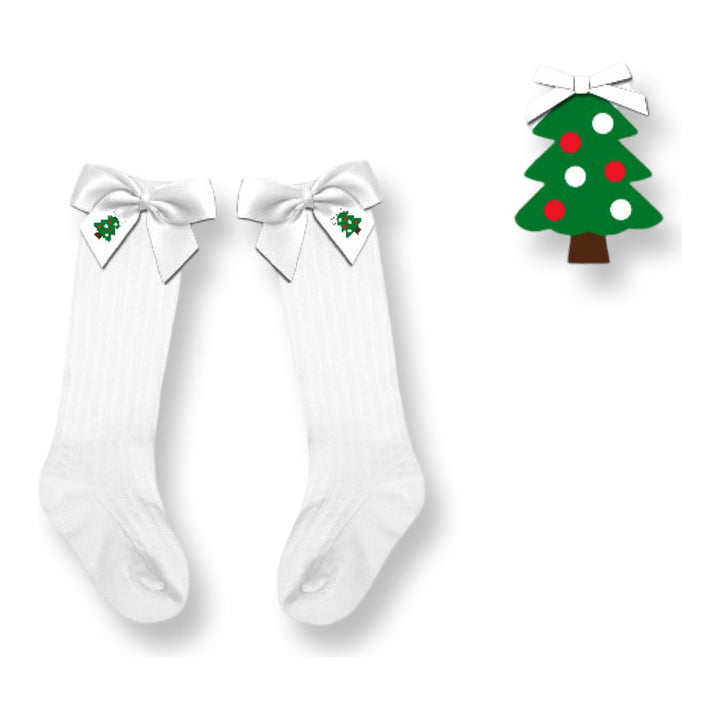 Girls Classic Red and Green Christmas Tree Socks