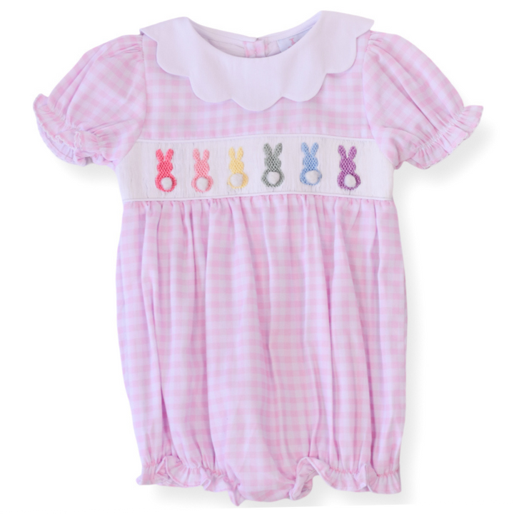 Emilie Easter Bunny Pink Gingham Smocked Bubble