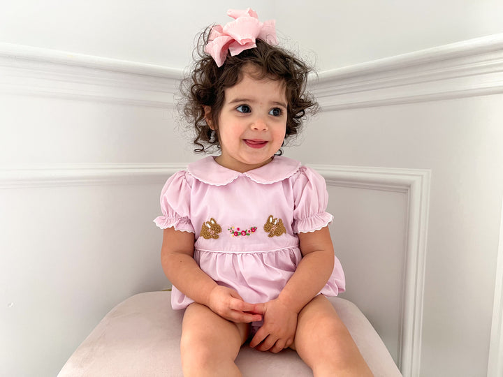 PRE-ORDER Cally Bunnies and Florals Pink Smocked Bubble