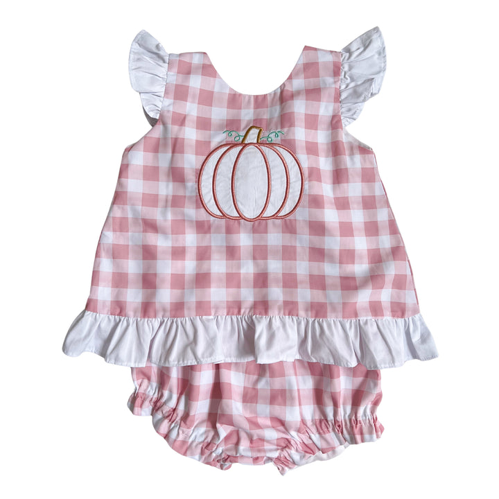 Pink Gingham Pumpkin Diaper Set