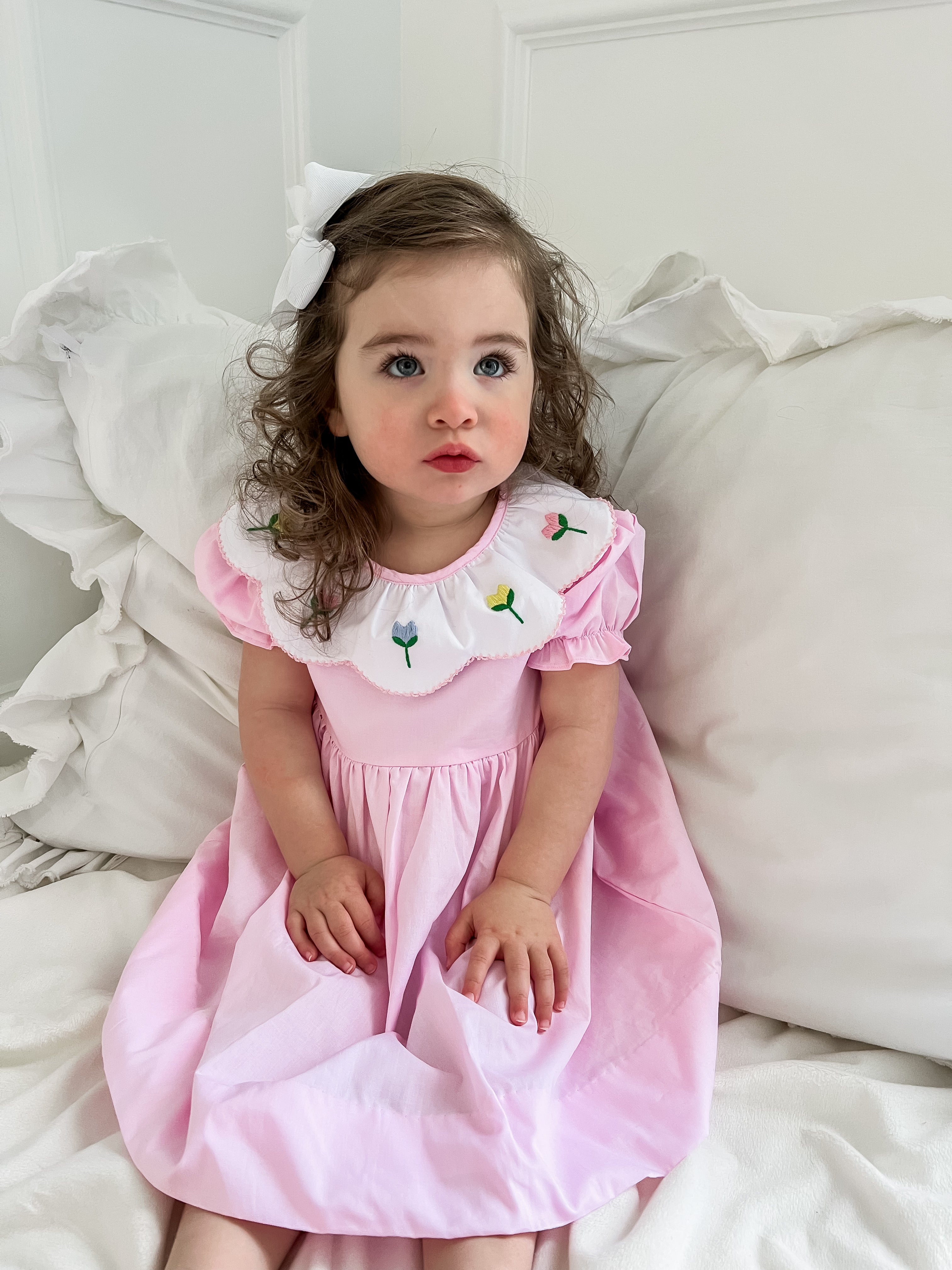 トップス SOOR PLOOM Dahlia smock gumdrop Pink Smocked Off Shoulder Long Sleeve Maternity Dress