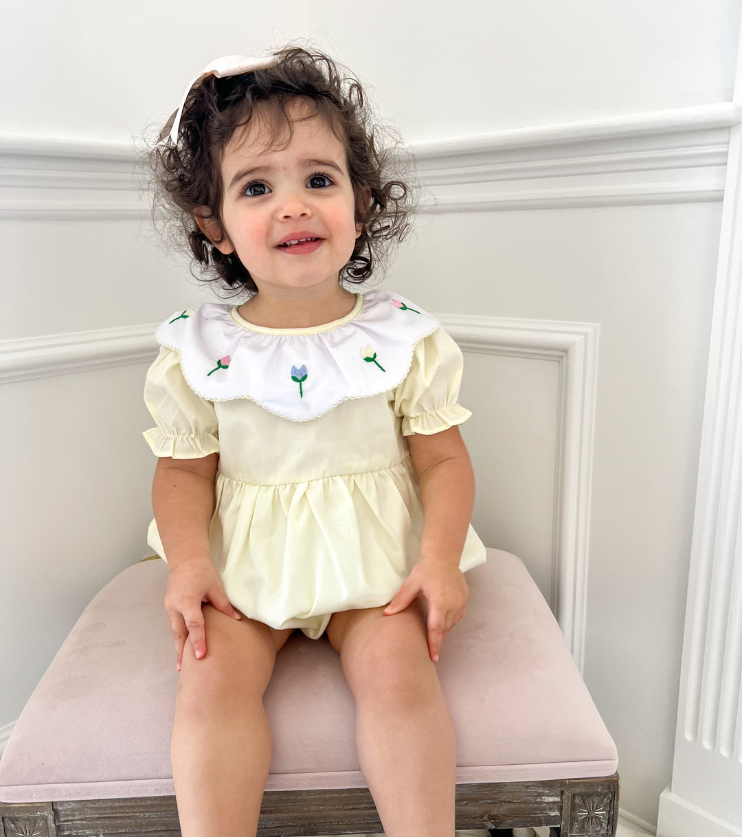 PRE-ORDER Spring Tulip Smocked Bubble in Yellow