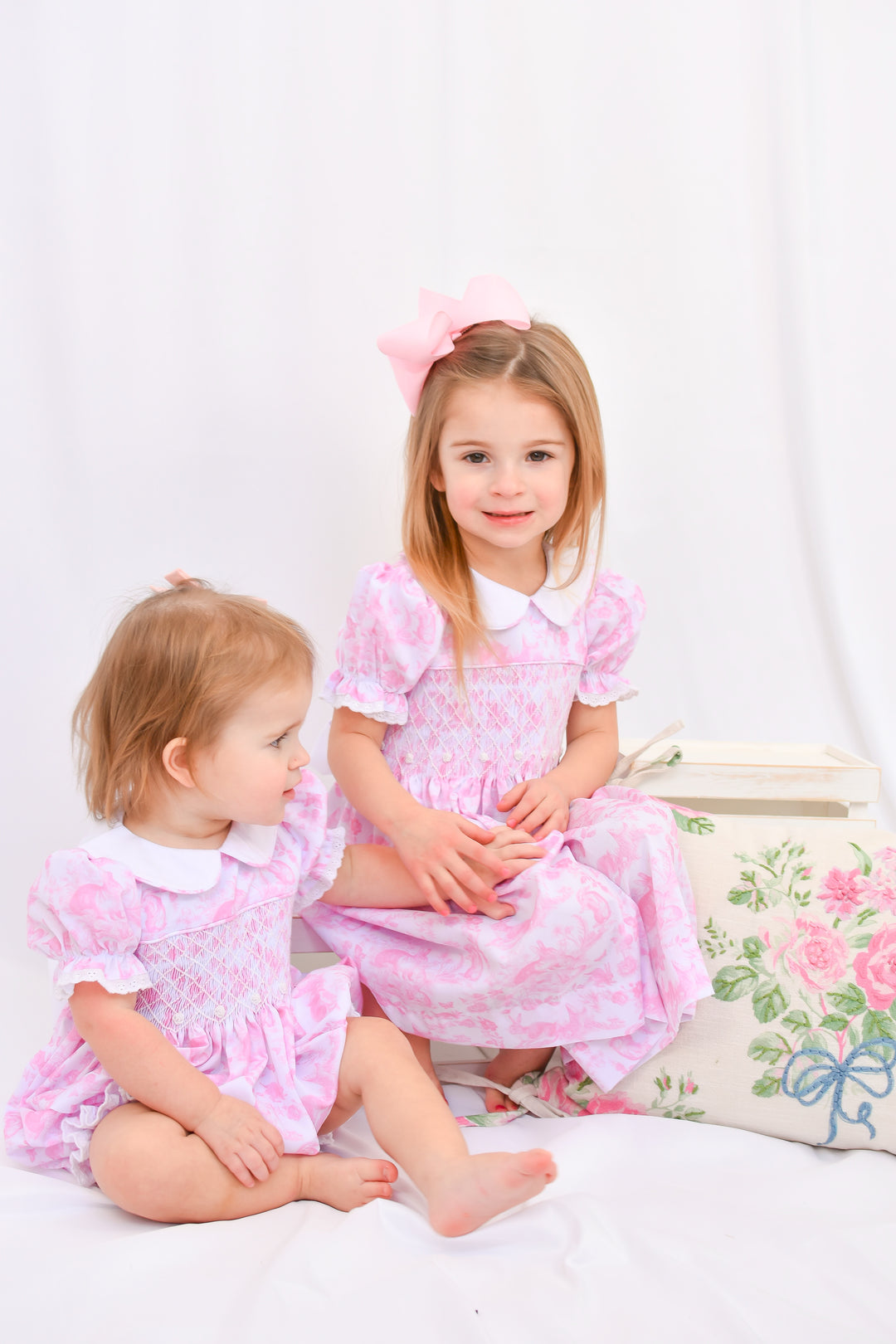 PRE-ORDER Pink Easter Bunny Toile Smocked Dress